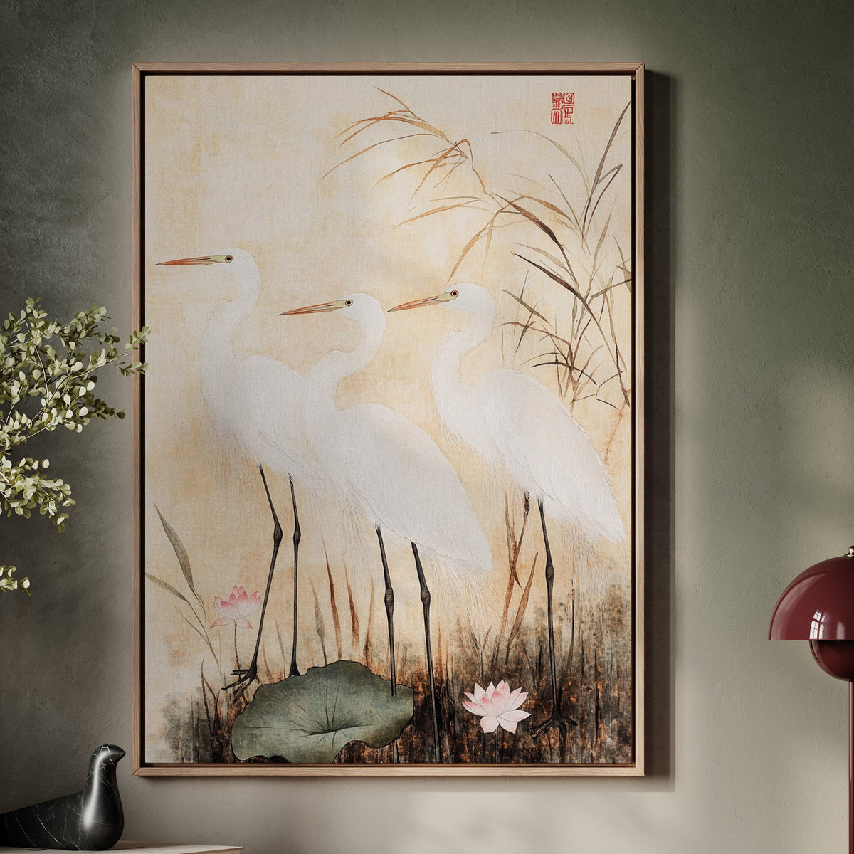 Japanese Egret Wall Art – Elegant Traditional Asian Nature Print