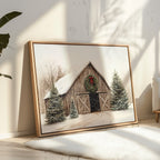 Rustic Christmas Barn – Cozy Winter Farmhouse Wall Art Print