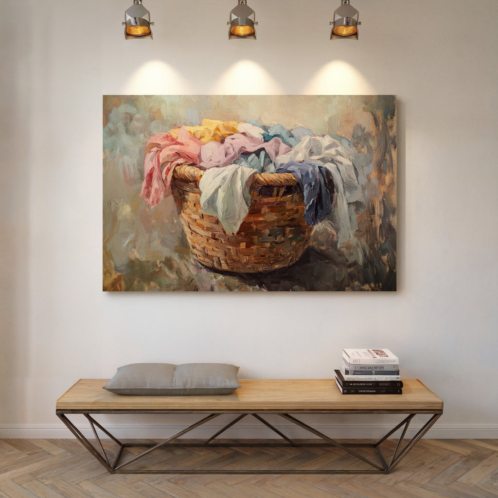 Rustic Simplicity: Vintage Laundry Basket Canvas Wall Art