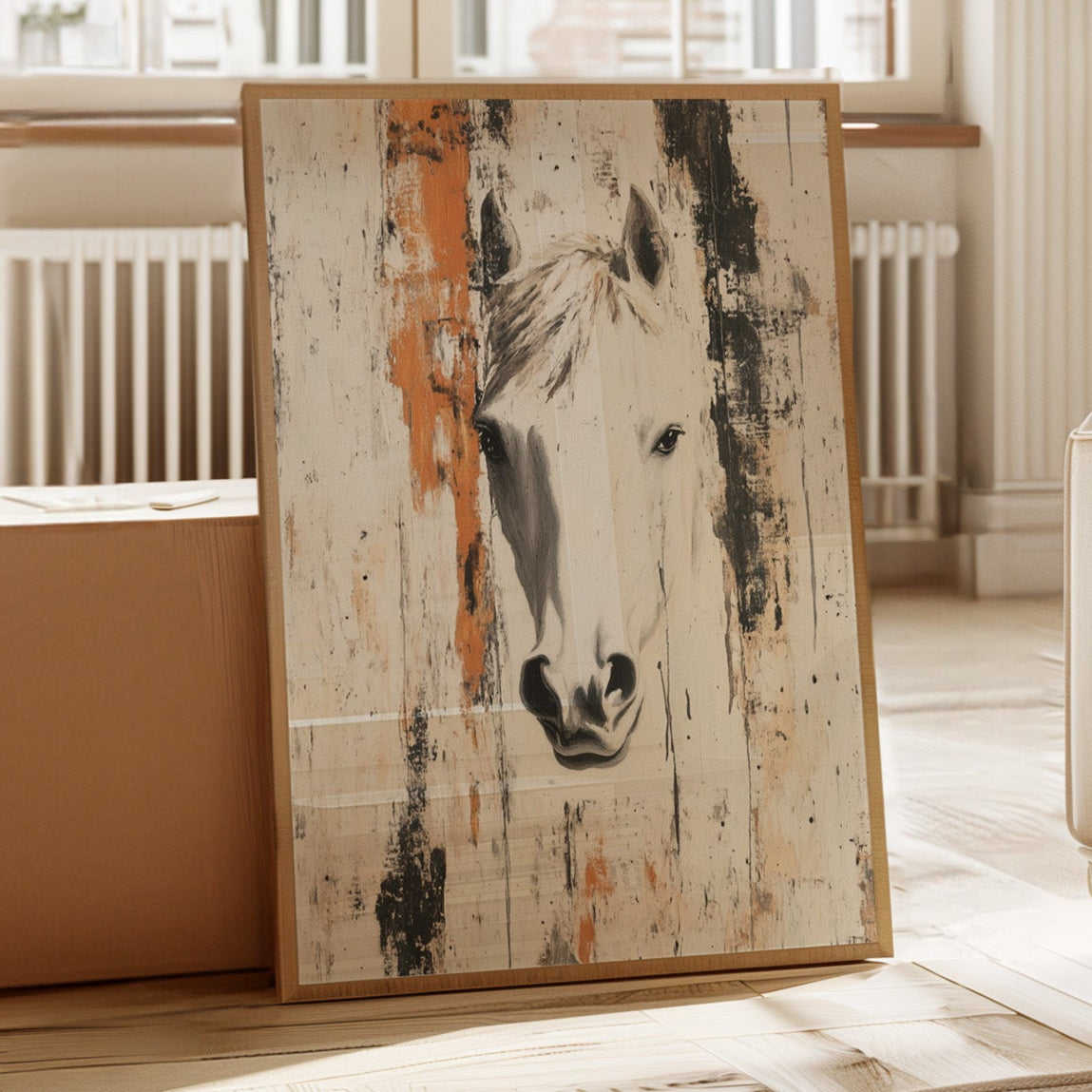White Horse Against Rustic Planks