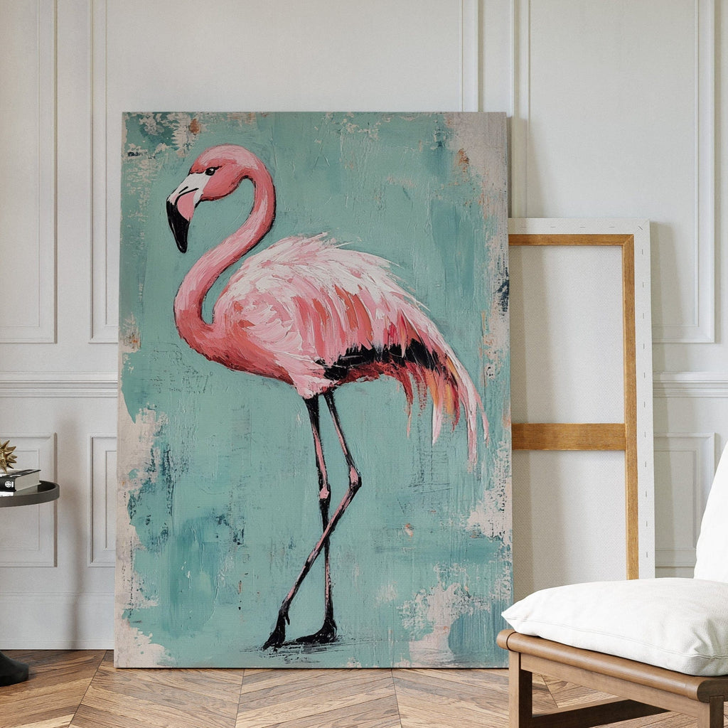 Flamingo Wall Art – Tropical Pink Bird Print, Boho Coastal Decor, Vibrant Animal Painting