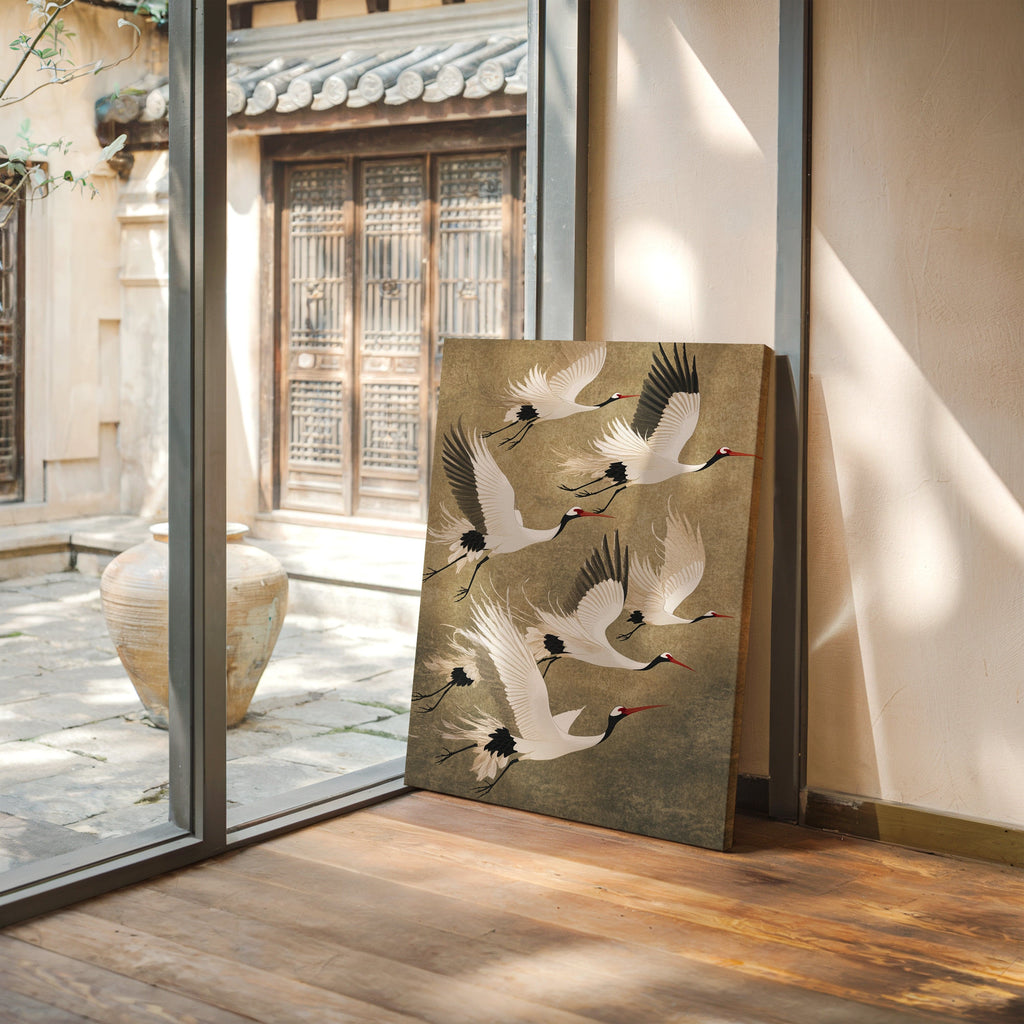 Elegant Japanese Crane Wall Art – Traditional Nature-Inspired Print