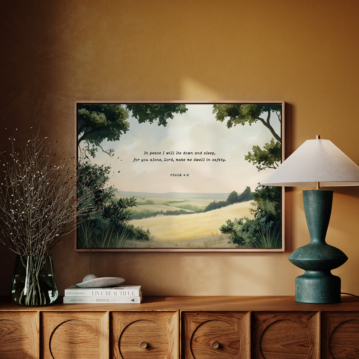 Peaceful Meadow with Psalm 4:8 Scripture