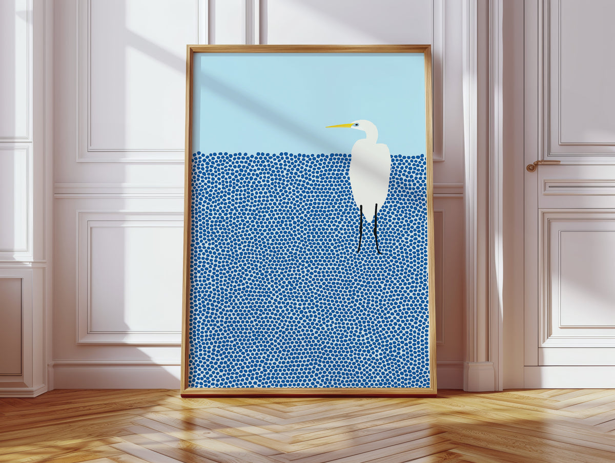 Egret in Blue Dotted Waters