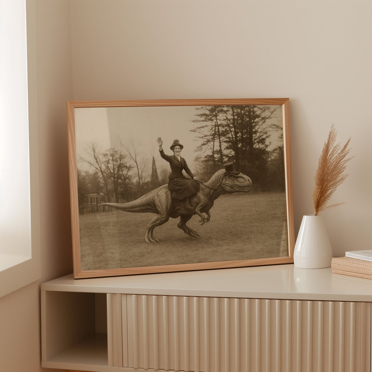Victorian Lady Riding a Top-Hat T-Rex