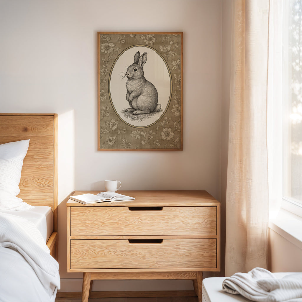 Victorian Rabbit in Floral Frame