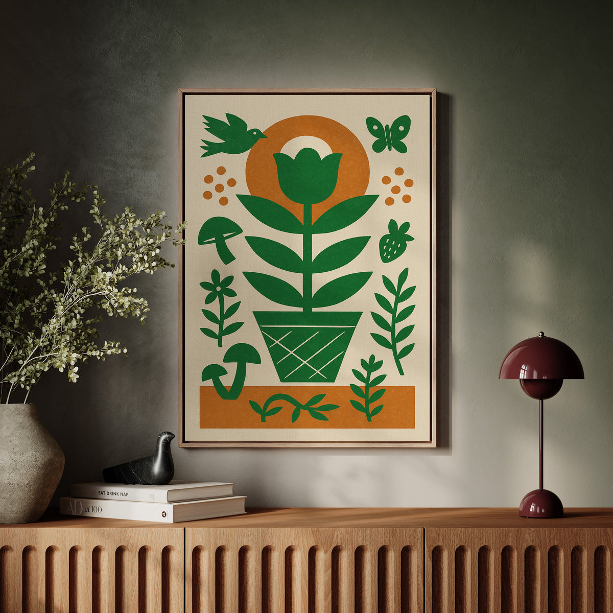 Folk Garden with Bird and Butterfly