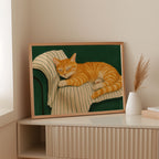 Striped Cat Napping on the Couch