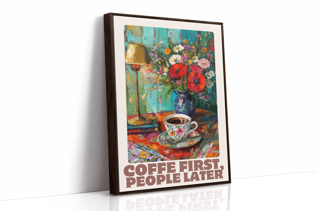 Coffee First, People Later – Cozy Vintage Coffee Art Print