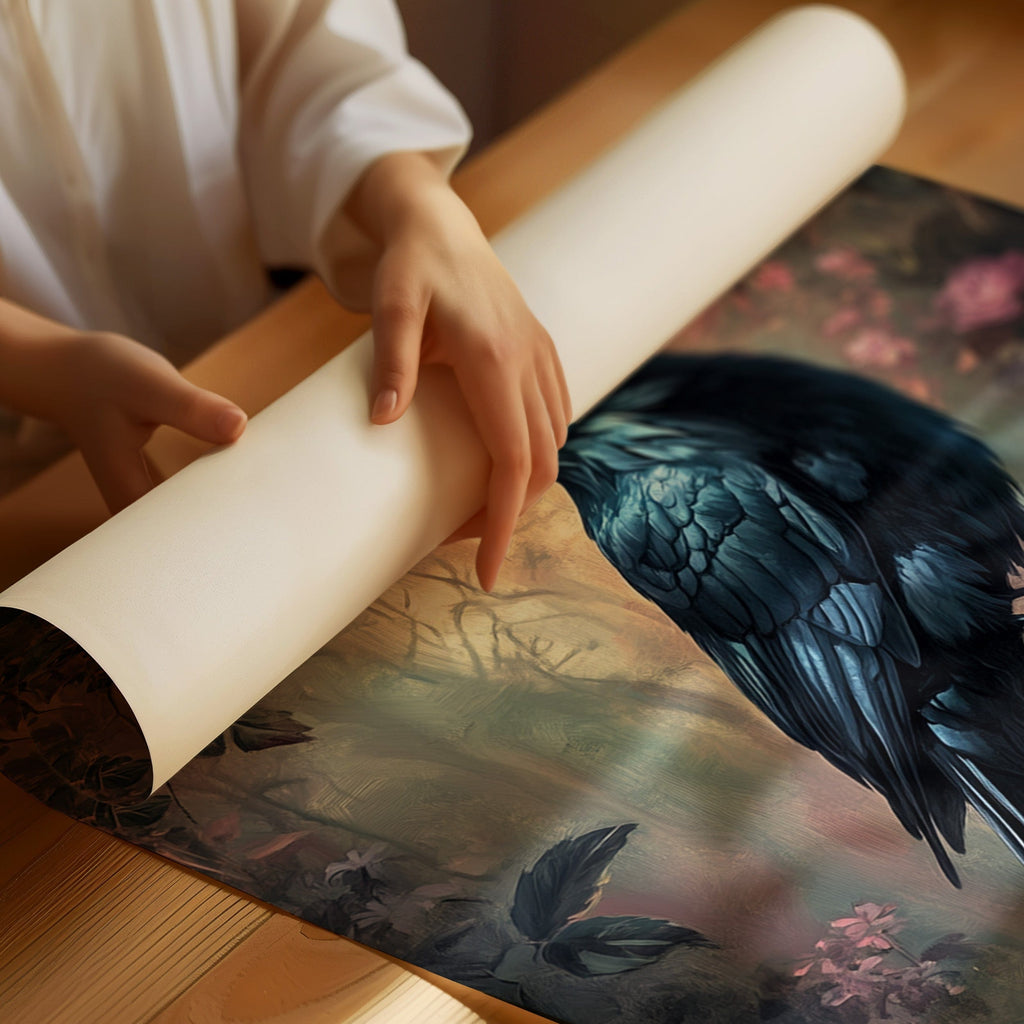 Midnight Raven: Gothic Floral Canvas Wall Art