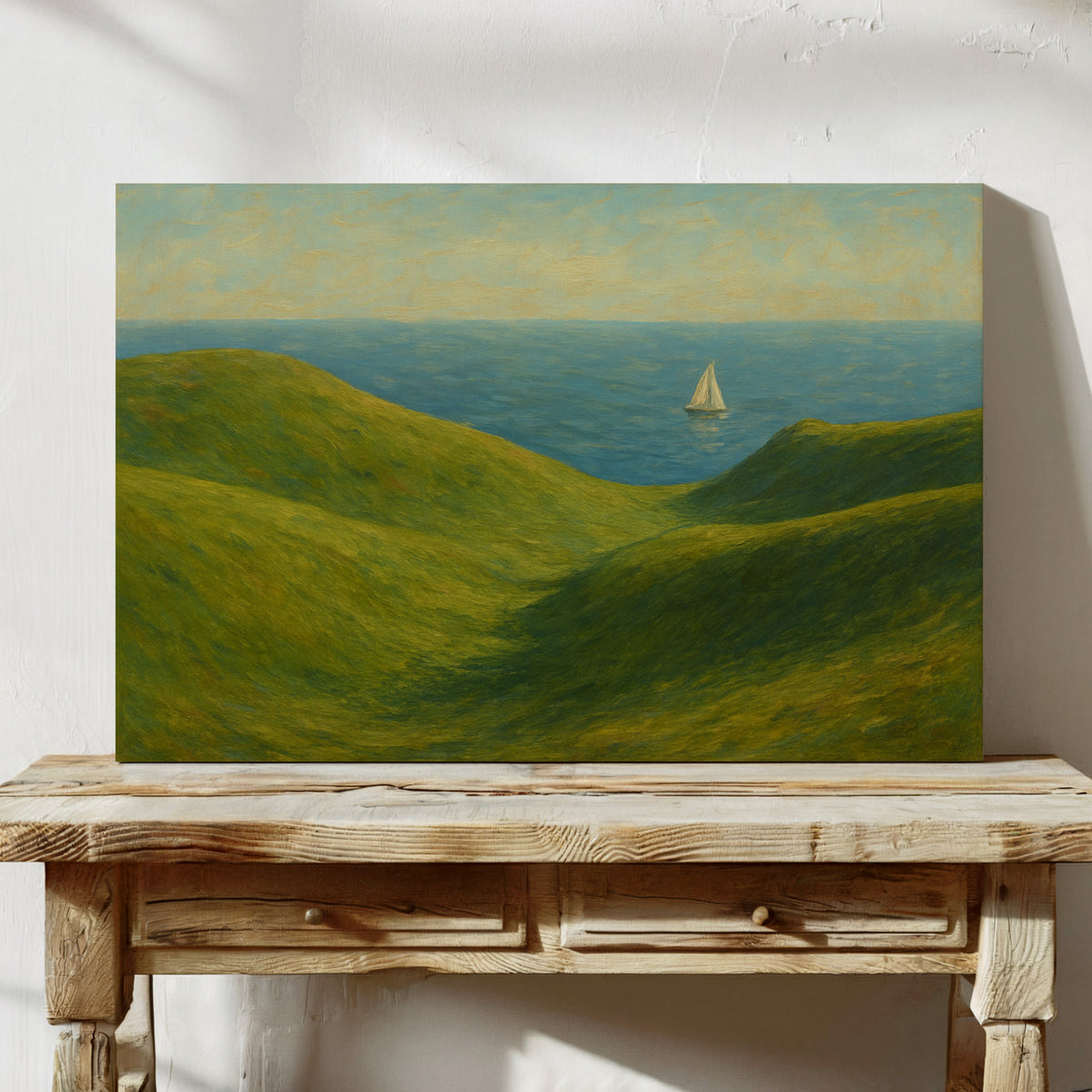 Sailboat Beyond the Green Hills