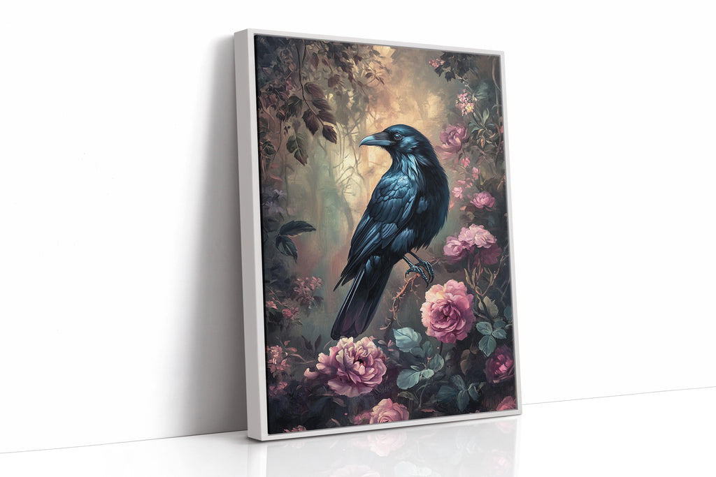 Midnight Raven: Gothic Floral Canvas Wall Art