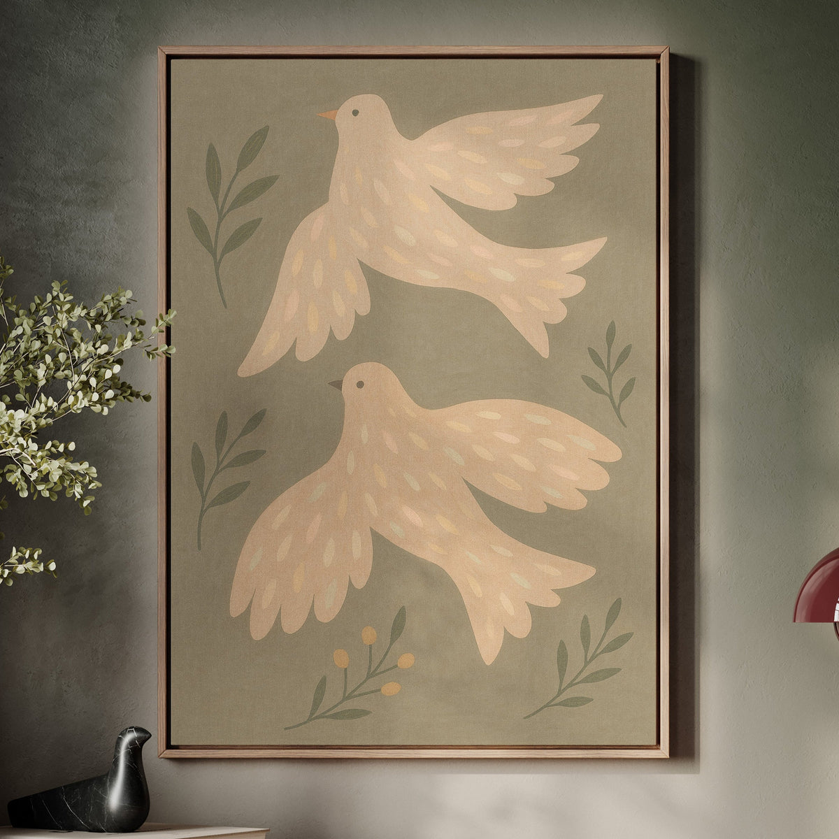 Blush Doves in Olive Sky