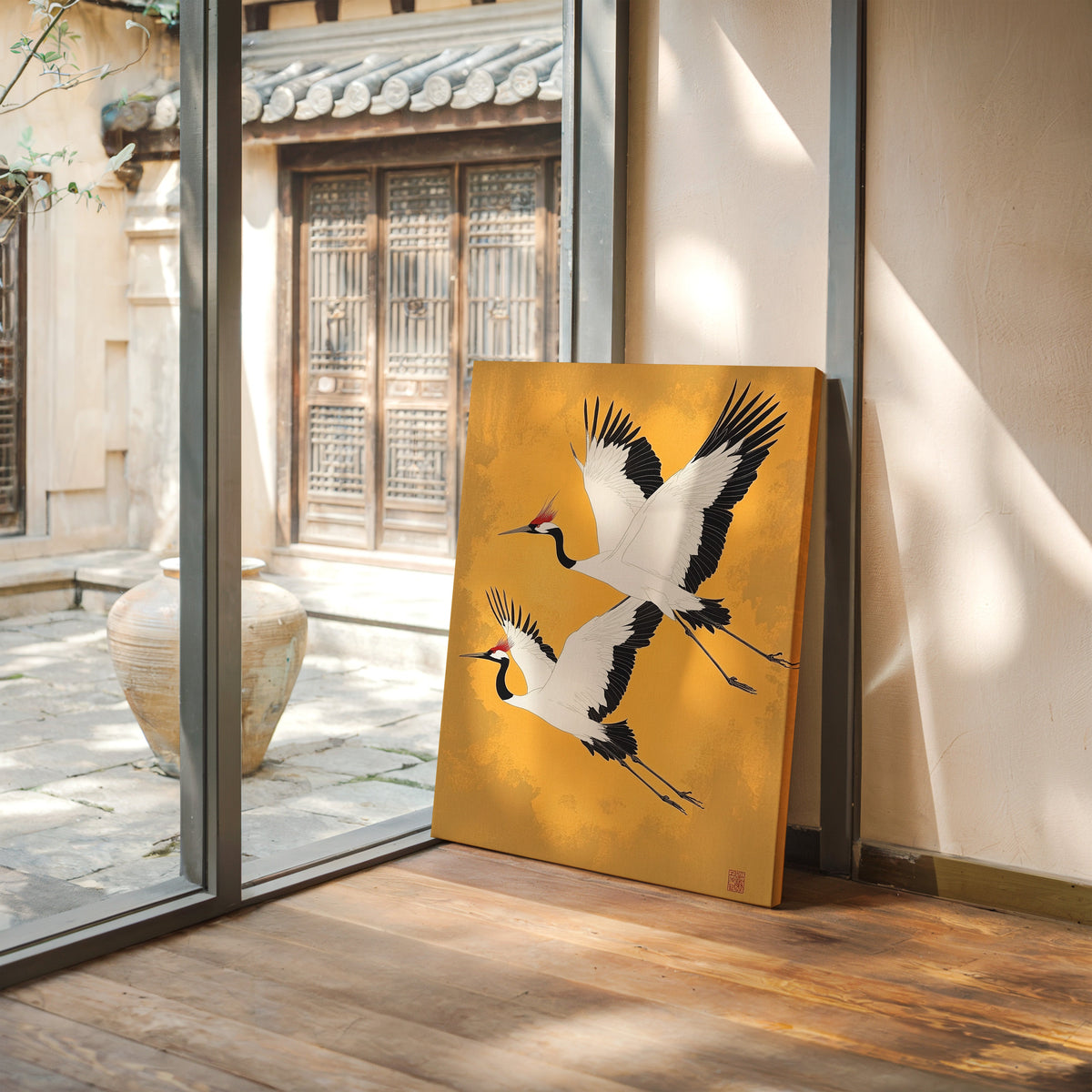 Japanese Red-Crowned Cranes – Elegant Minimalist Wall Art