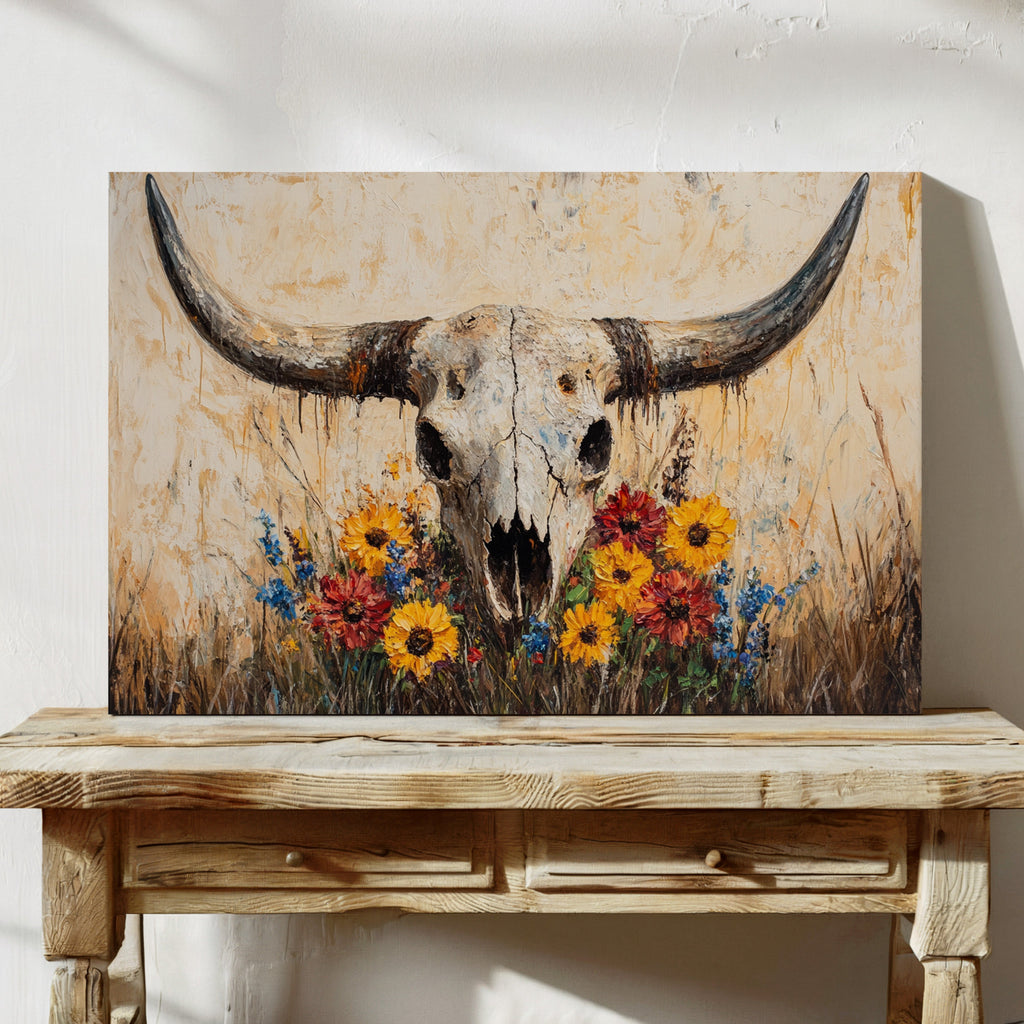 Longhorn Skull with Wildflowers