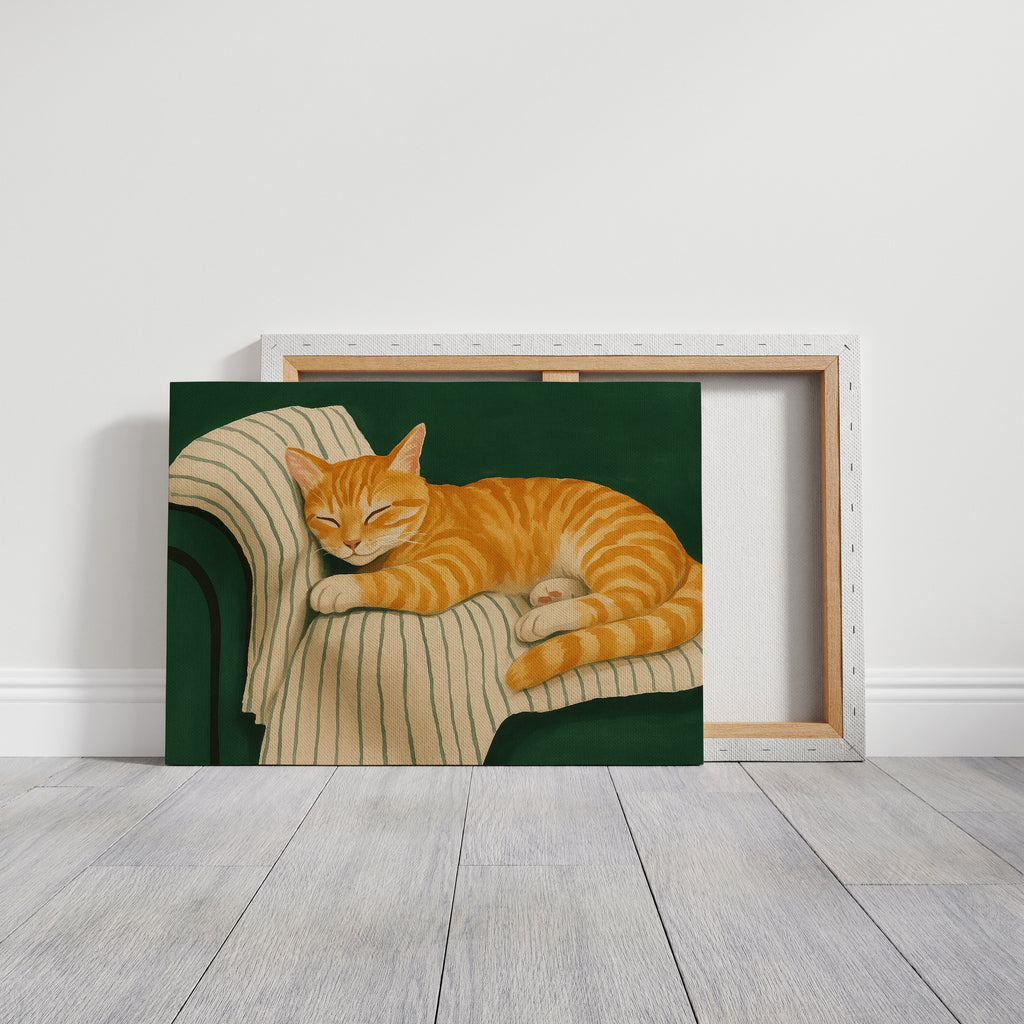 Striped Cat Napping on the Couch