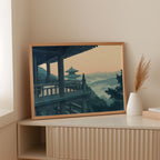 Japanese Temple Balcony – Serene Misty Mountain View Wall Art