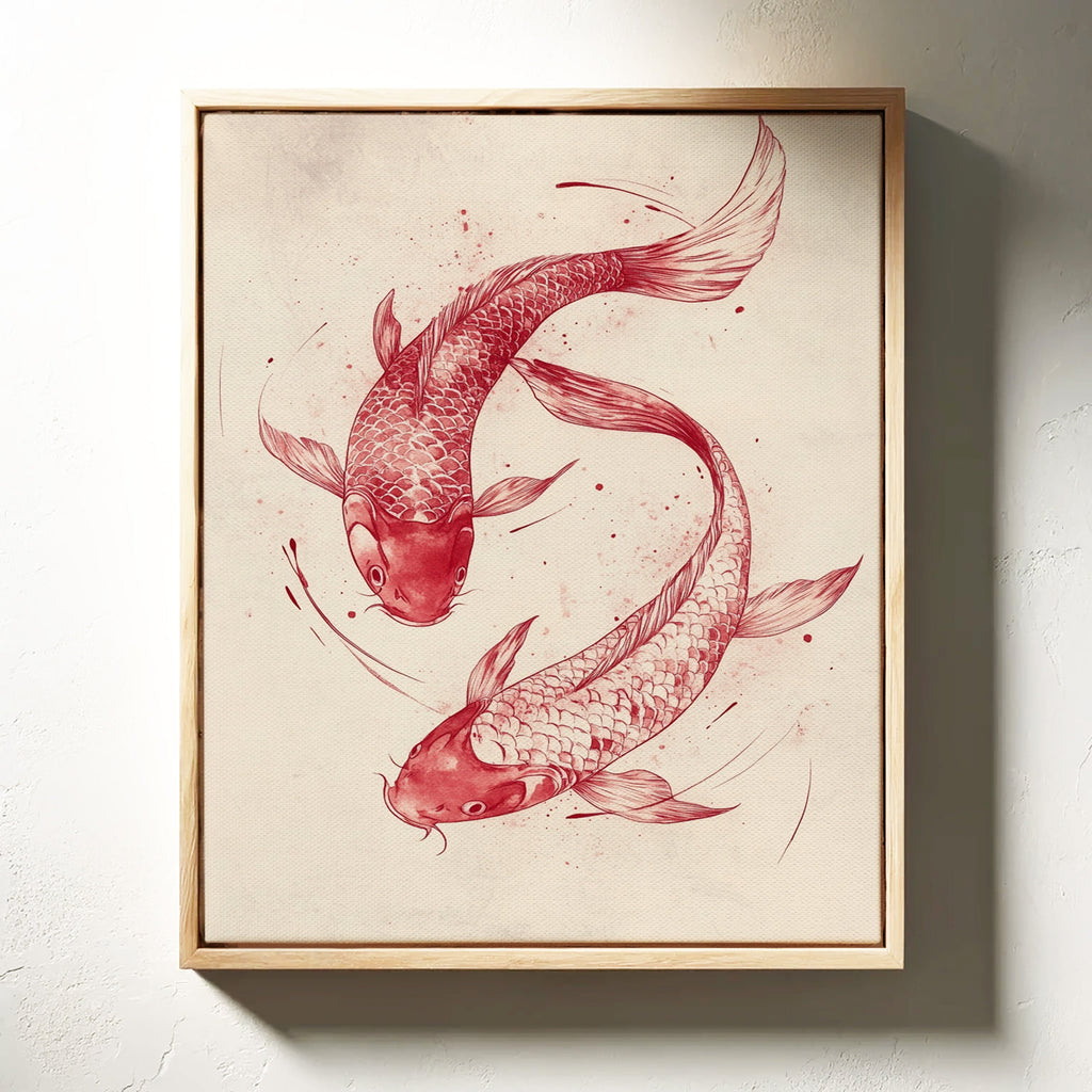 Koi Fish Wall Art – Minimalist Japanese Ink Print, Zen Decor
