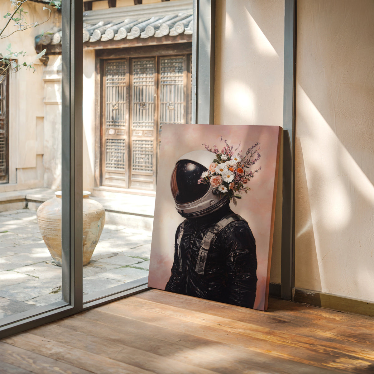 Astronaut with Blossoms on Blush