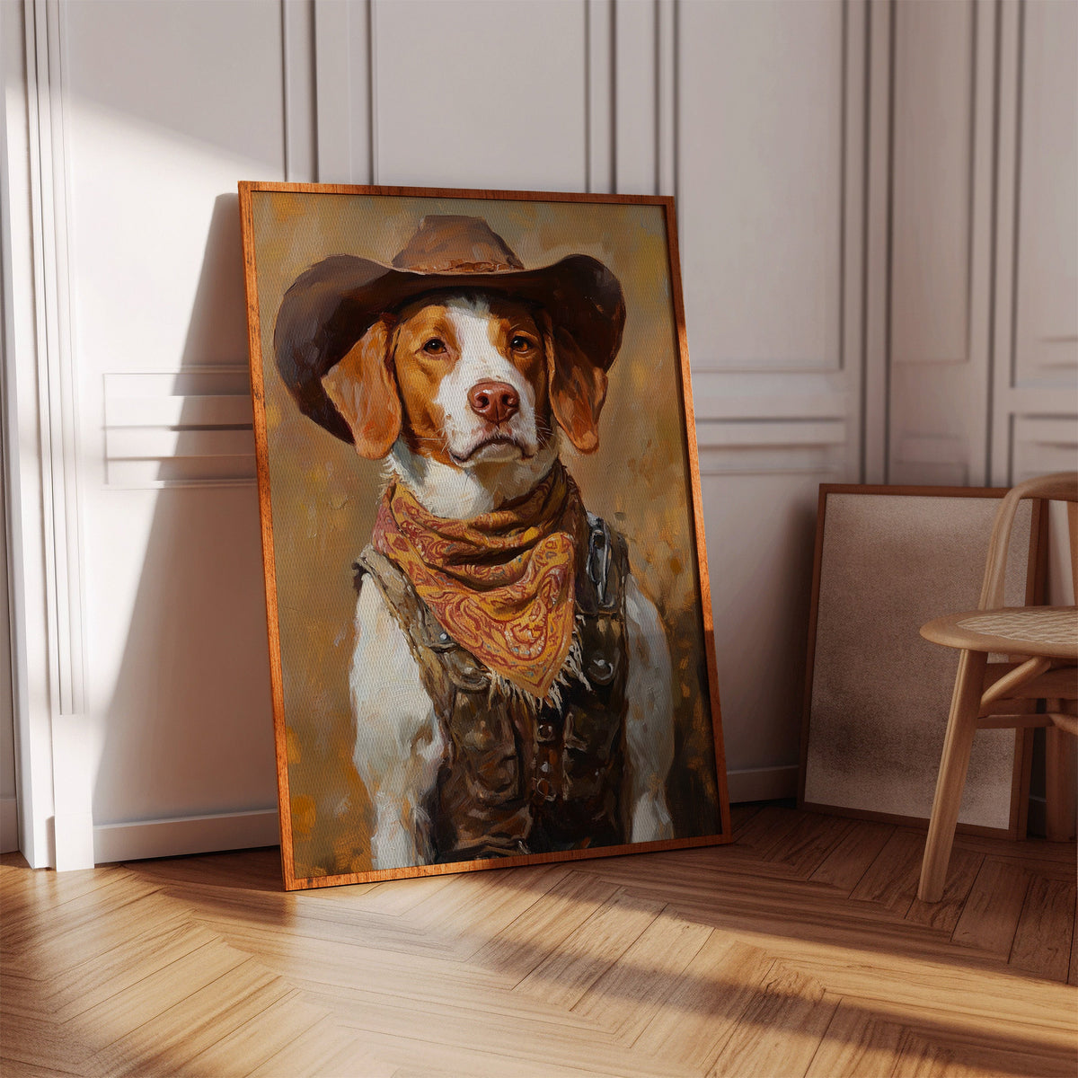 Brittany Spaniel Cowboy in Sunset Bandana