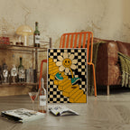 Groovy Daisy Vibes – Retro Checkerboard Flower Print