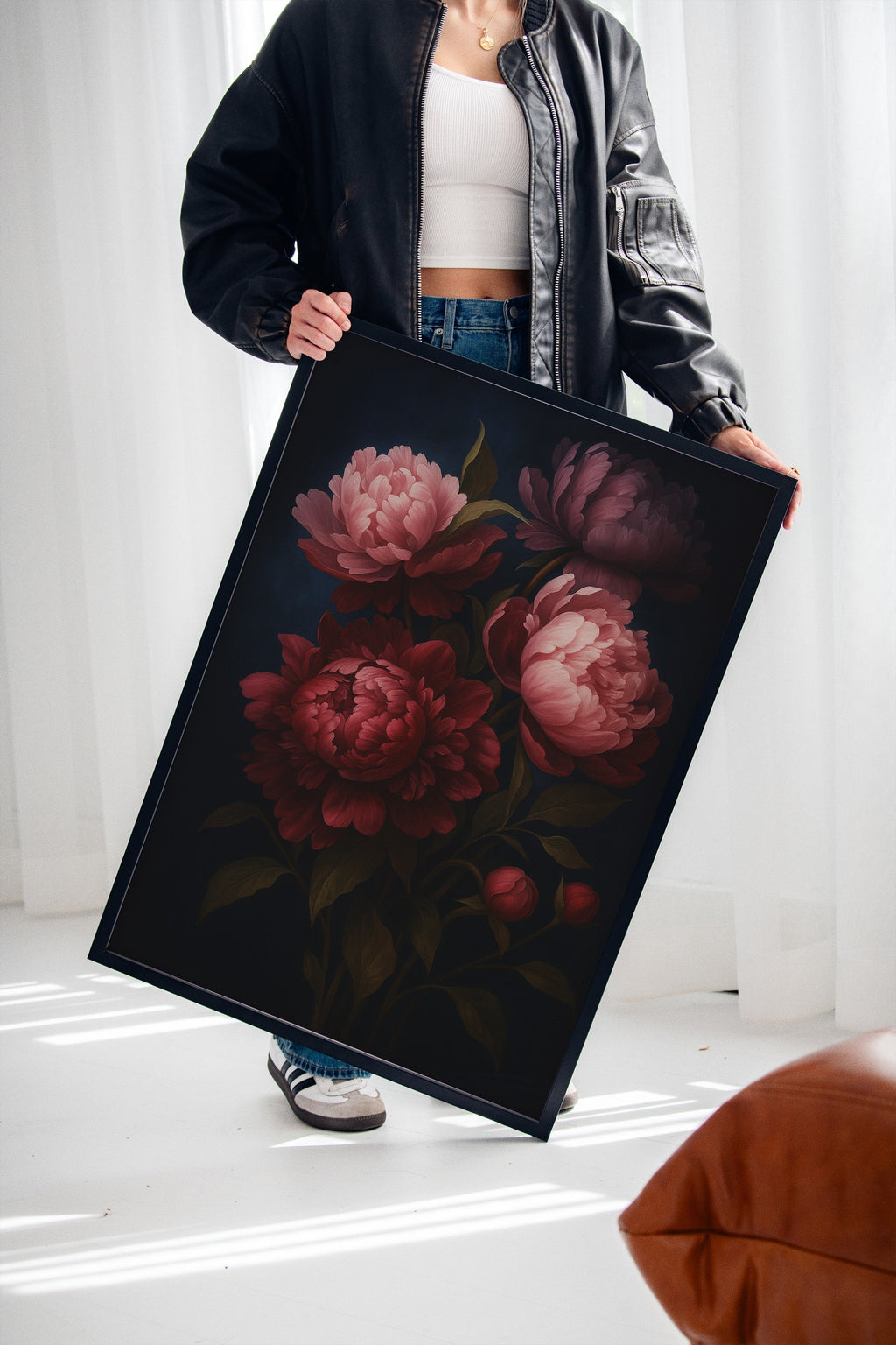 Crimson Peonies in Midnight Bloom