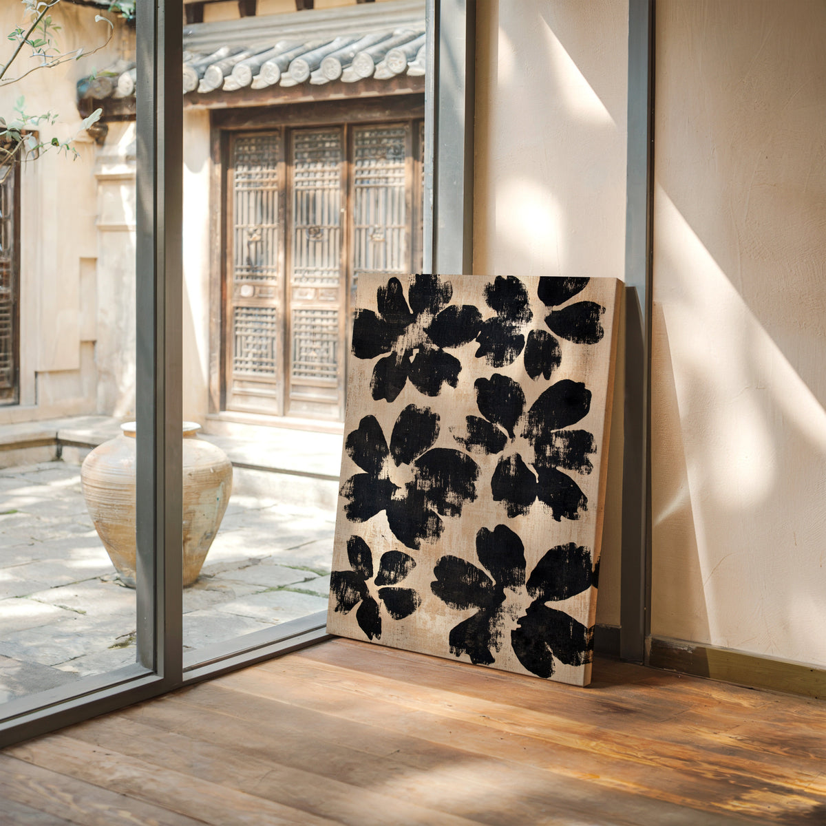 Japanese Ink Floral Print – Bold Brushstroke Blossom Wall Art