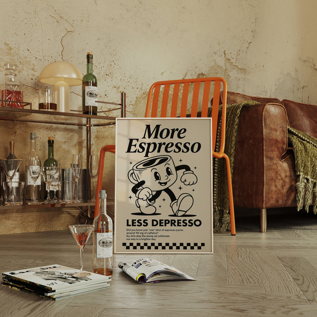 More Espresso, Less Depresso – Vintage Coffee Poster Print