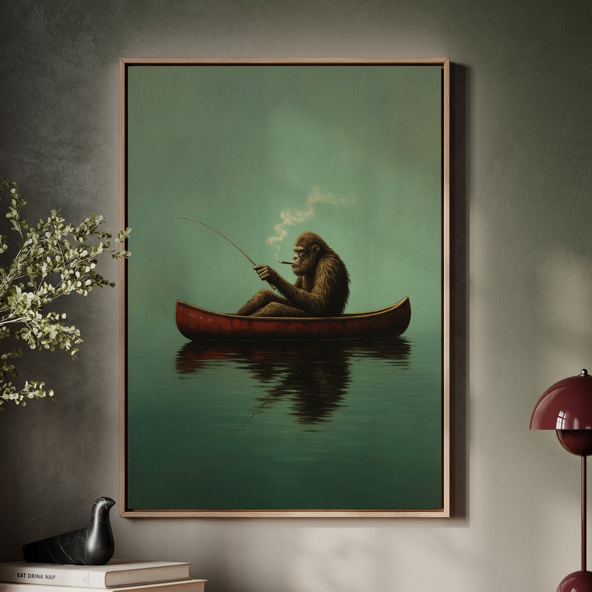 Fishing Ape in a Red Canoe
