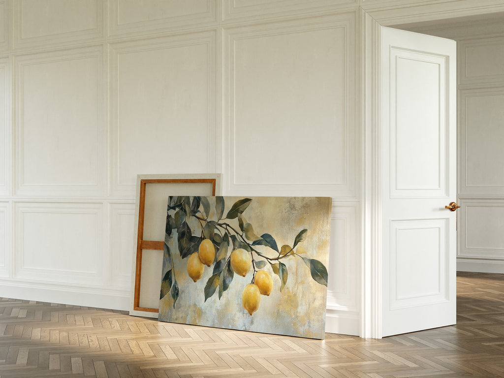 Mediterranean Lemon Branch: Elegant Botanical Canvas Wall Art