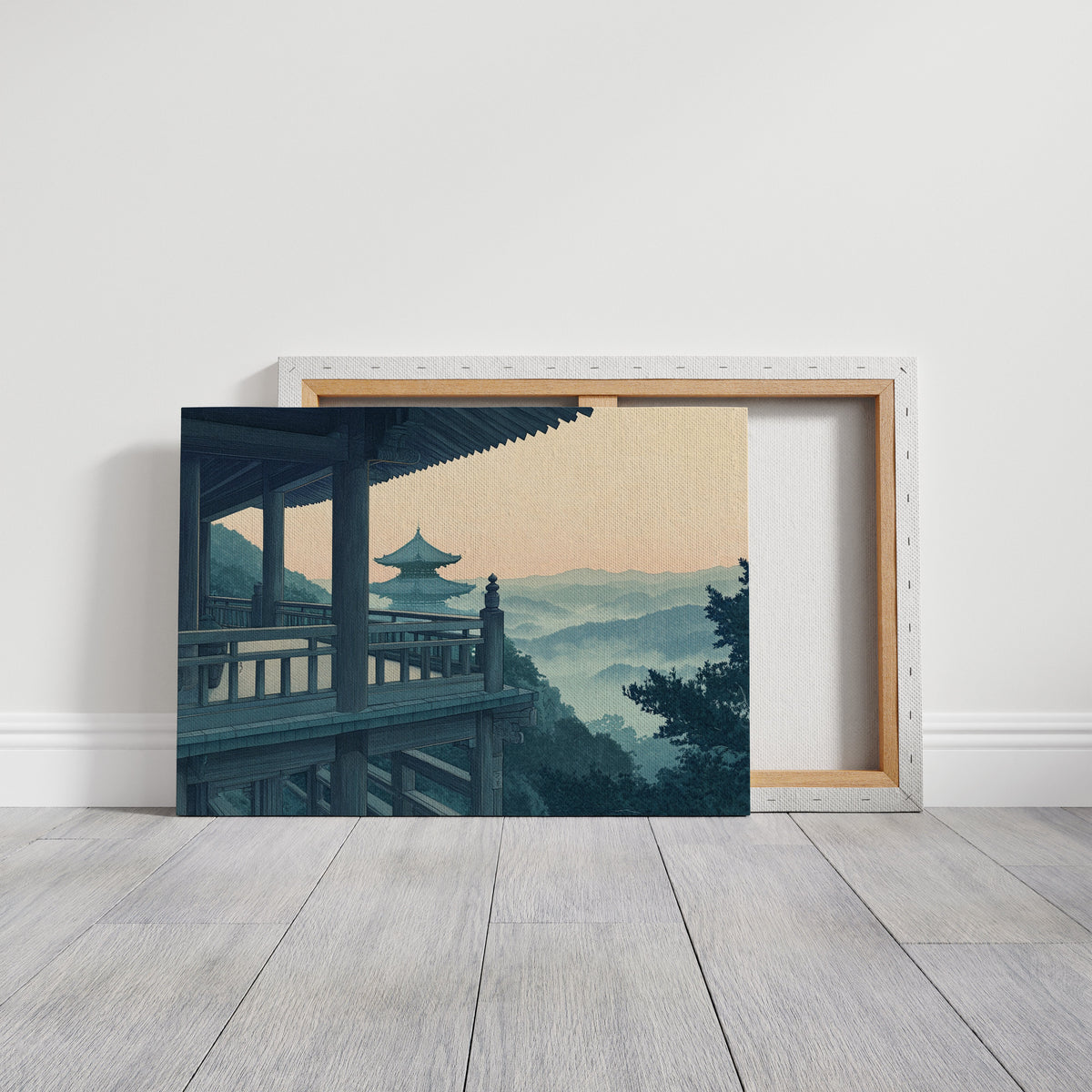 Japanese Temple Balcony – Serene Misty Mountain View Wall Art