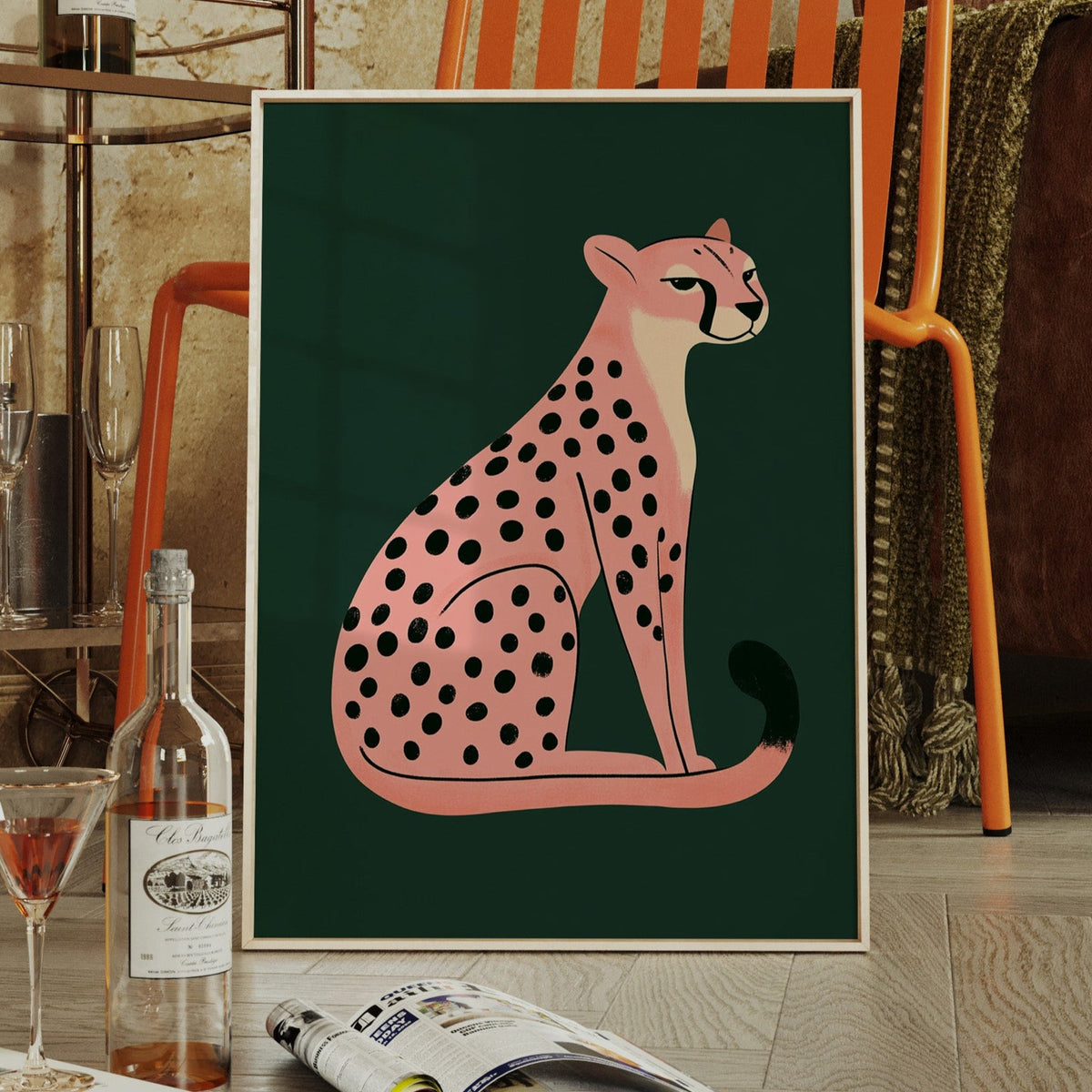 Sassy Coral Cheetah Illustration