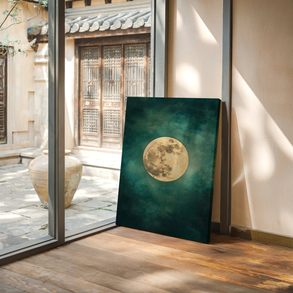 Full Moon Rising in Emerald Sky