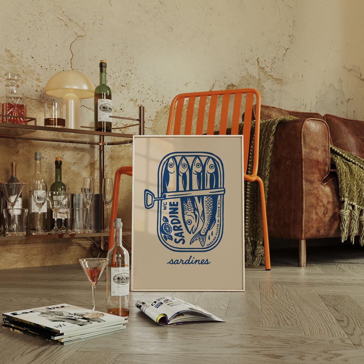 Retro Sardine Tin Wall Art – Blue & Beige Kitchen Decor