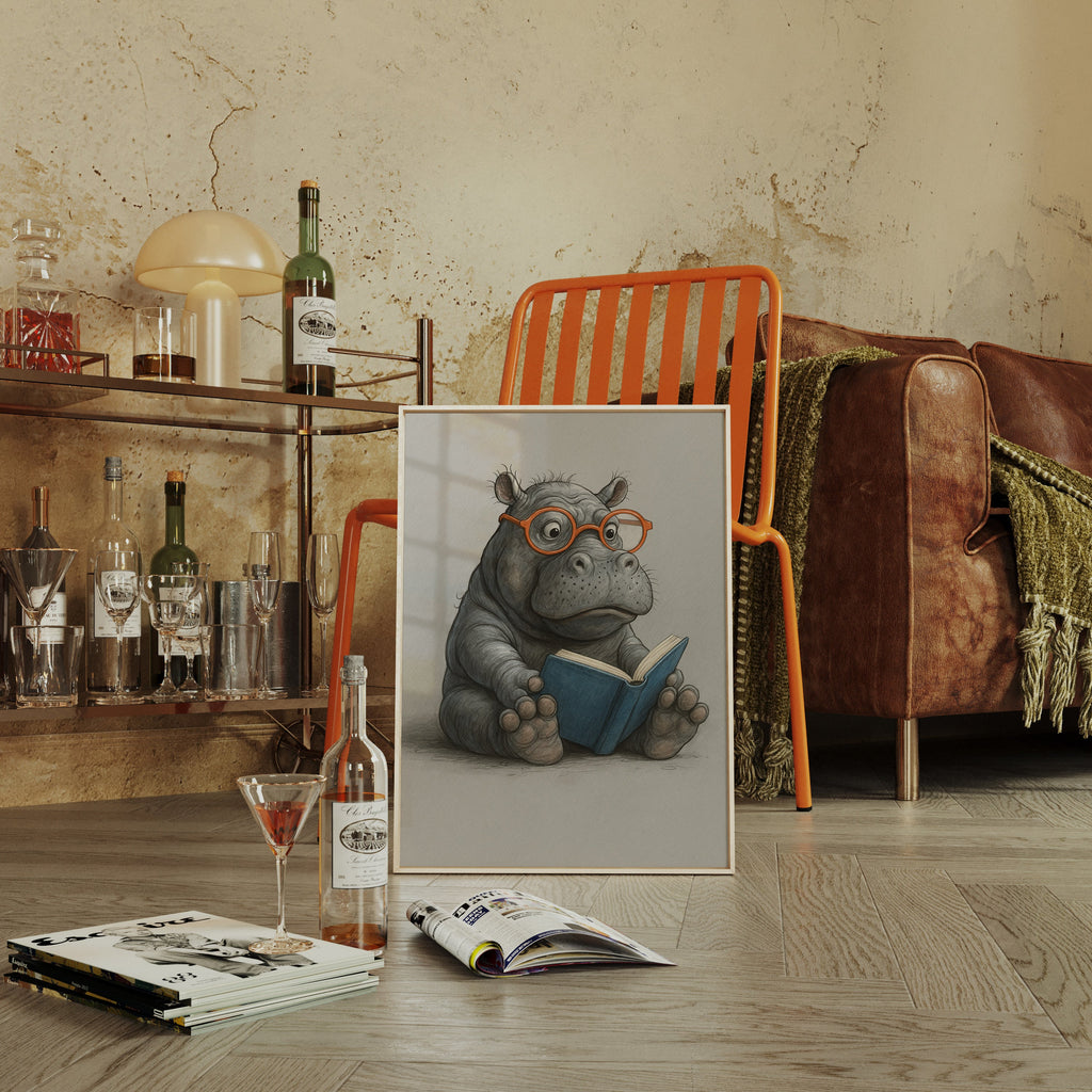 Baby Hippo Reading with Glasses