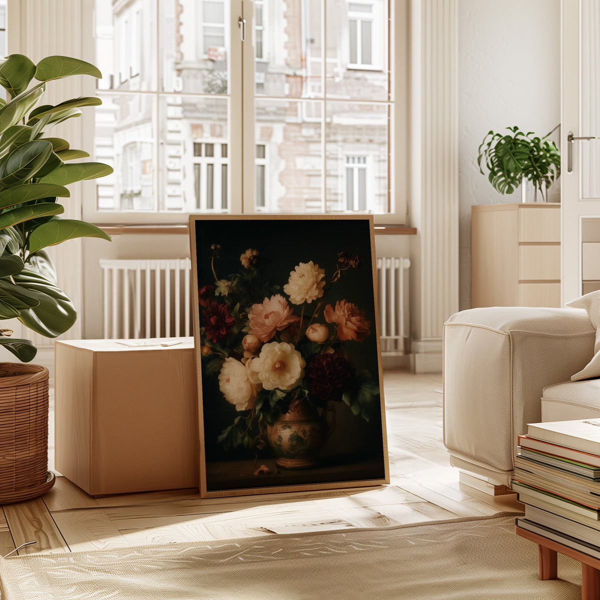 Baroque Peonies in Earthen Vase