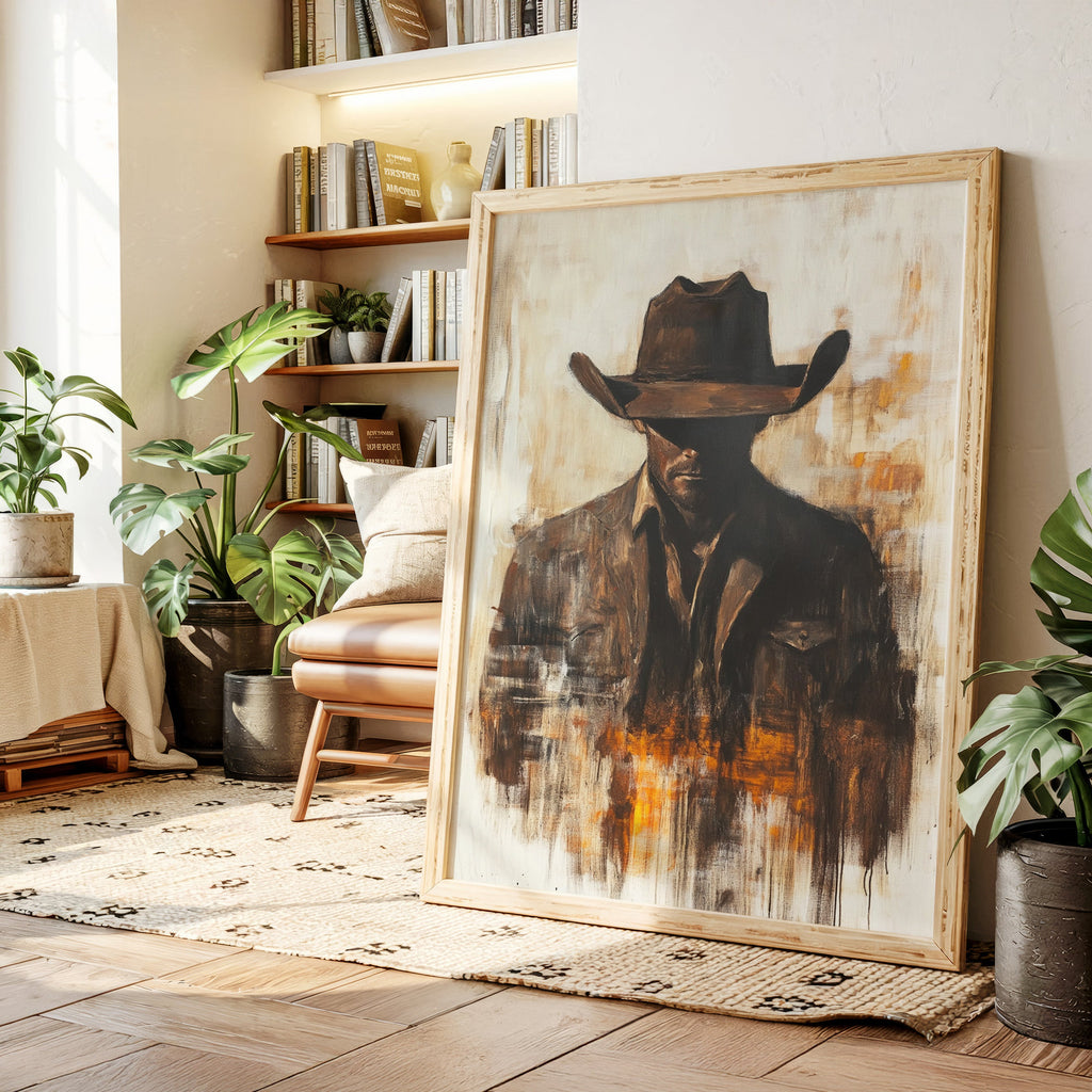 Lone Cowboy in Shadow and Flame