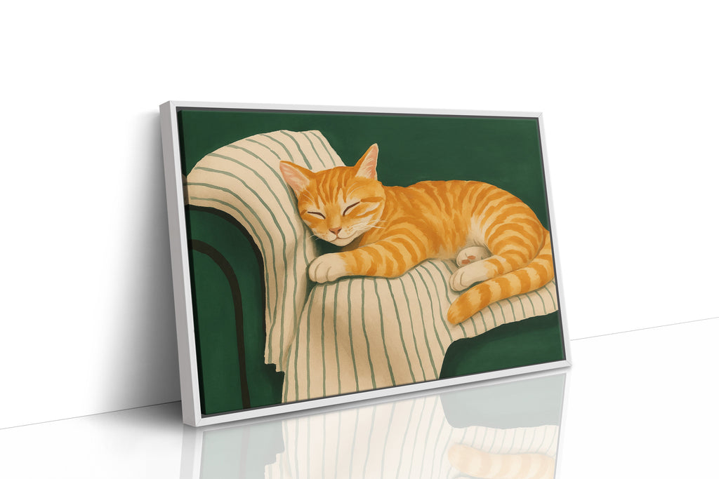 Striped Cat Napping on the Couch