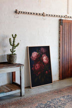 Crimson Peonies in Midnight Bloom