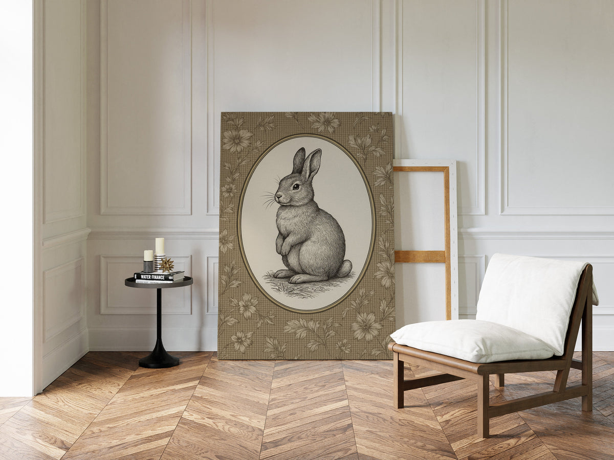 Victorian Rabbit in Floral Frame