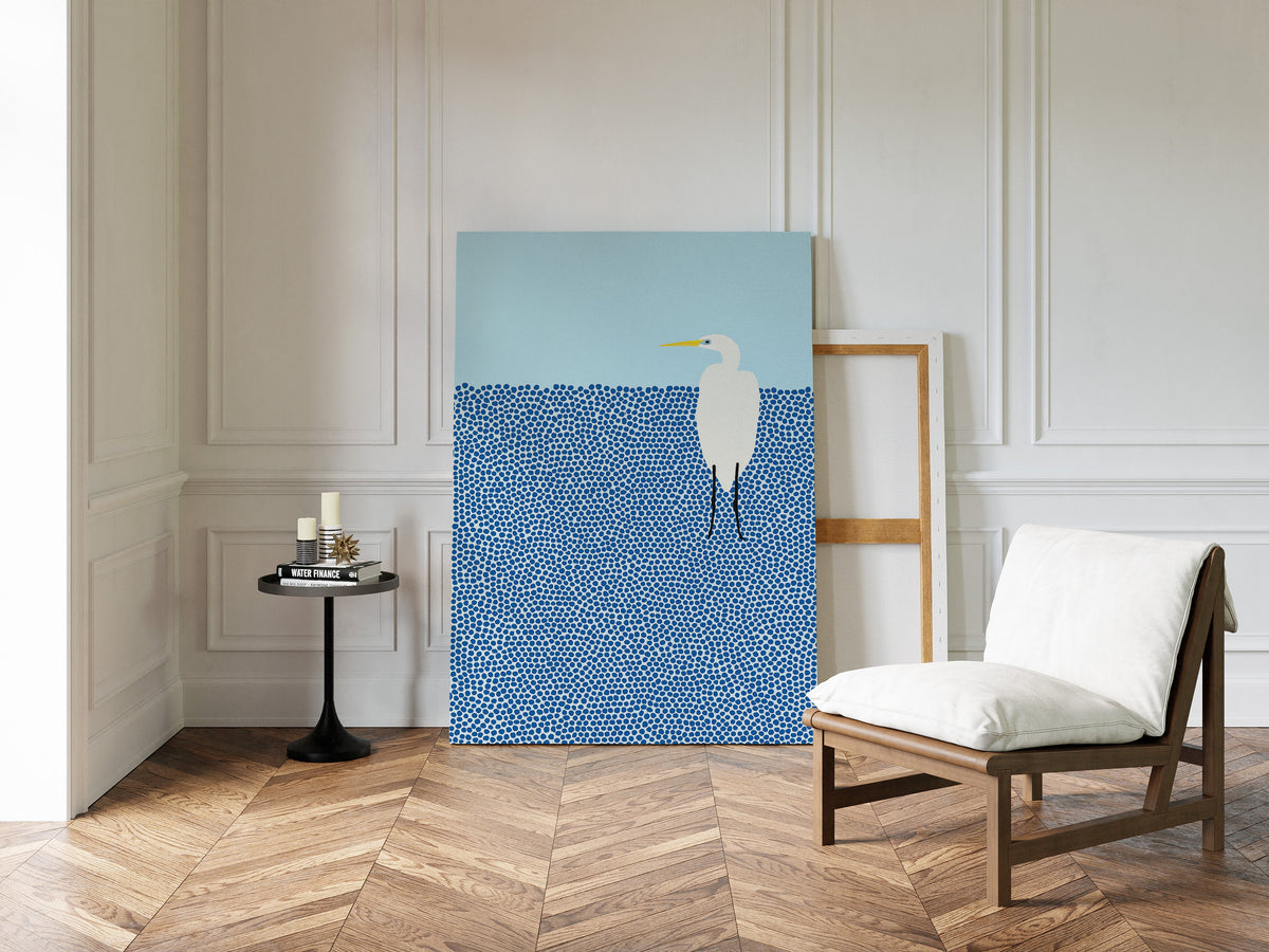 Egret in Blue Dotted Waters