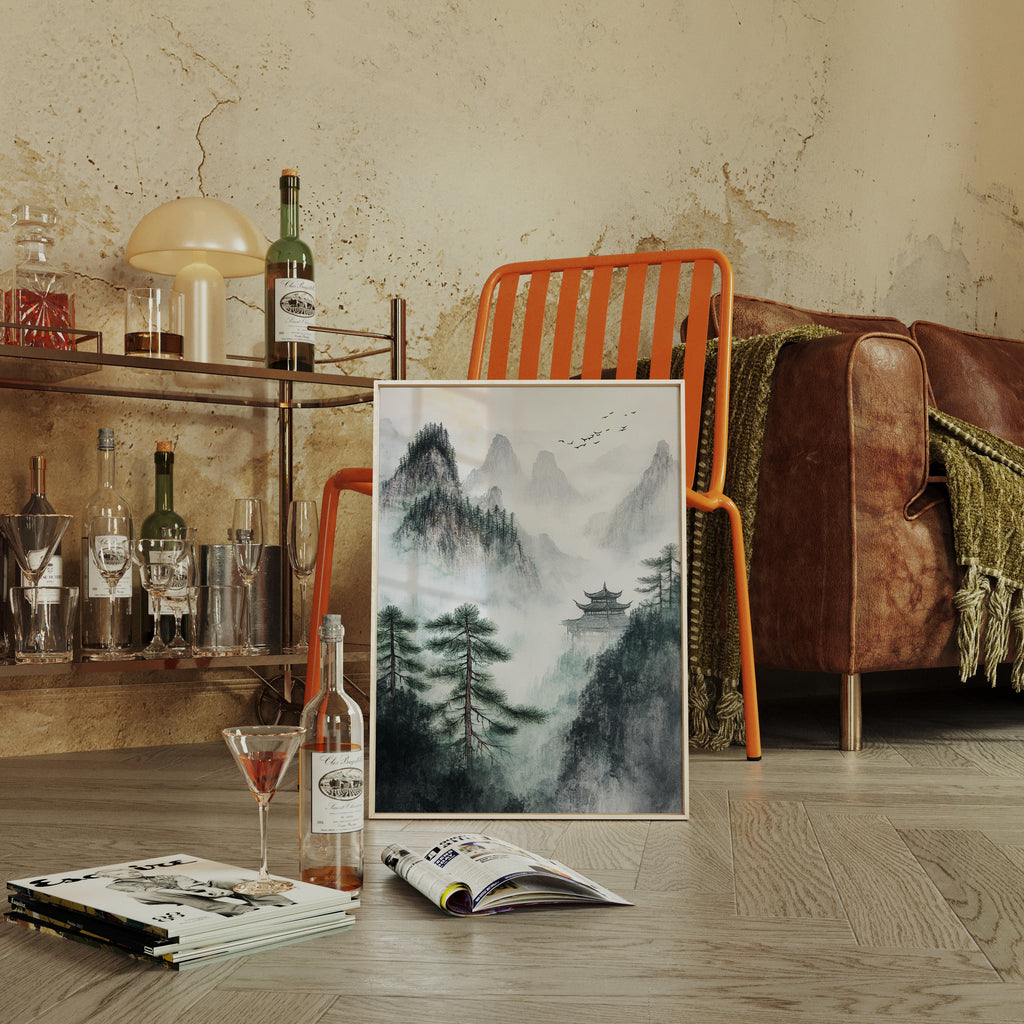 Misty Mountain Landscape – Tranquil Chinese Zen Wall Art