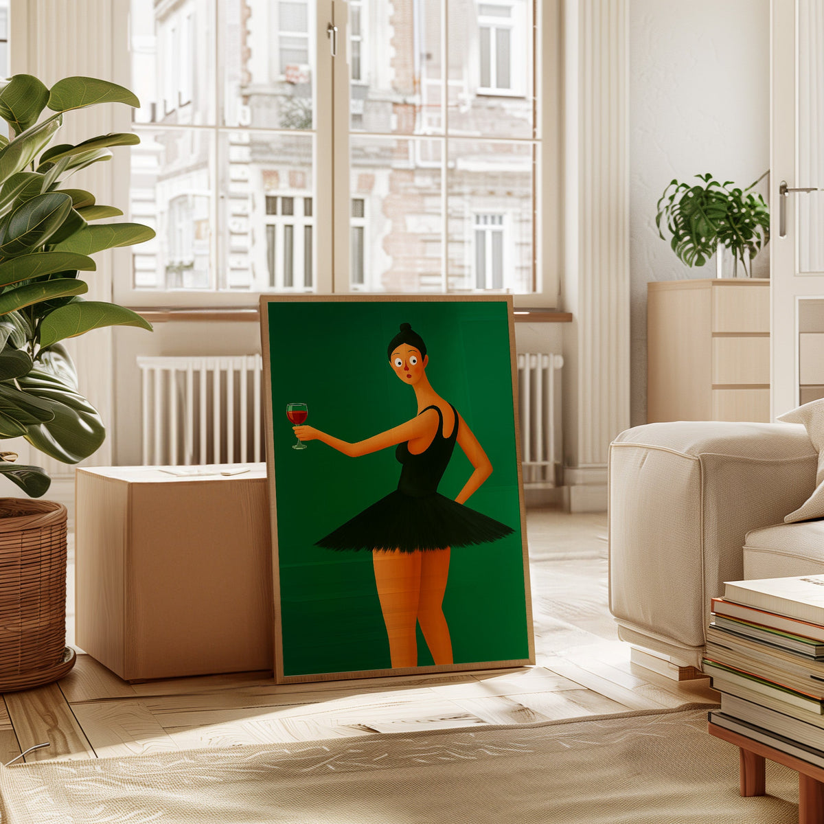 Surprised Ballerina with Wine Glass
