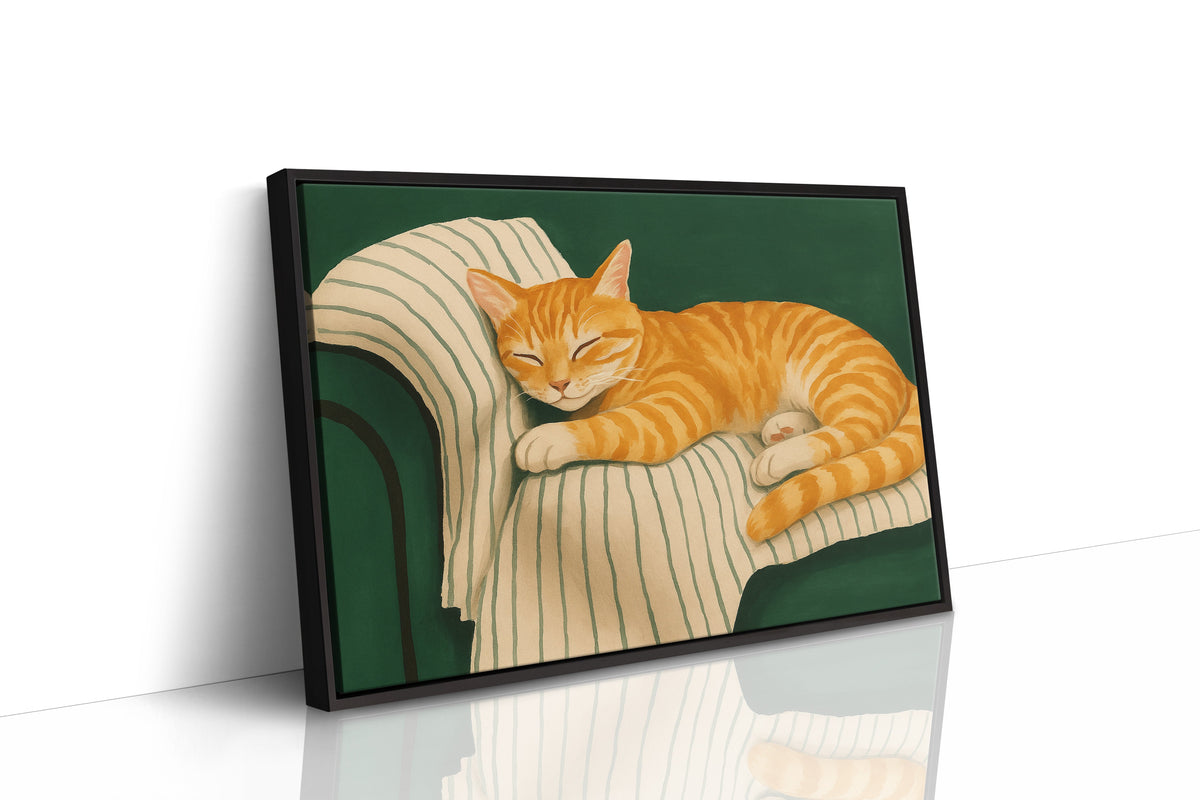 Striped Cat Napping on the Couch
