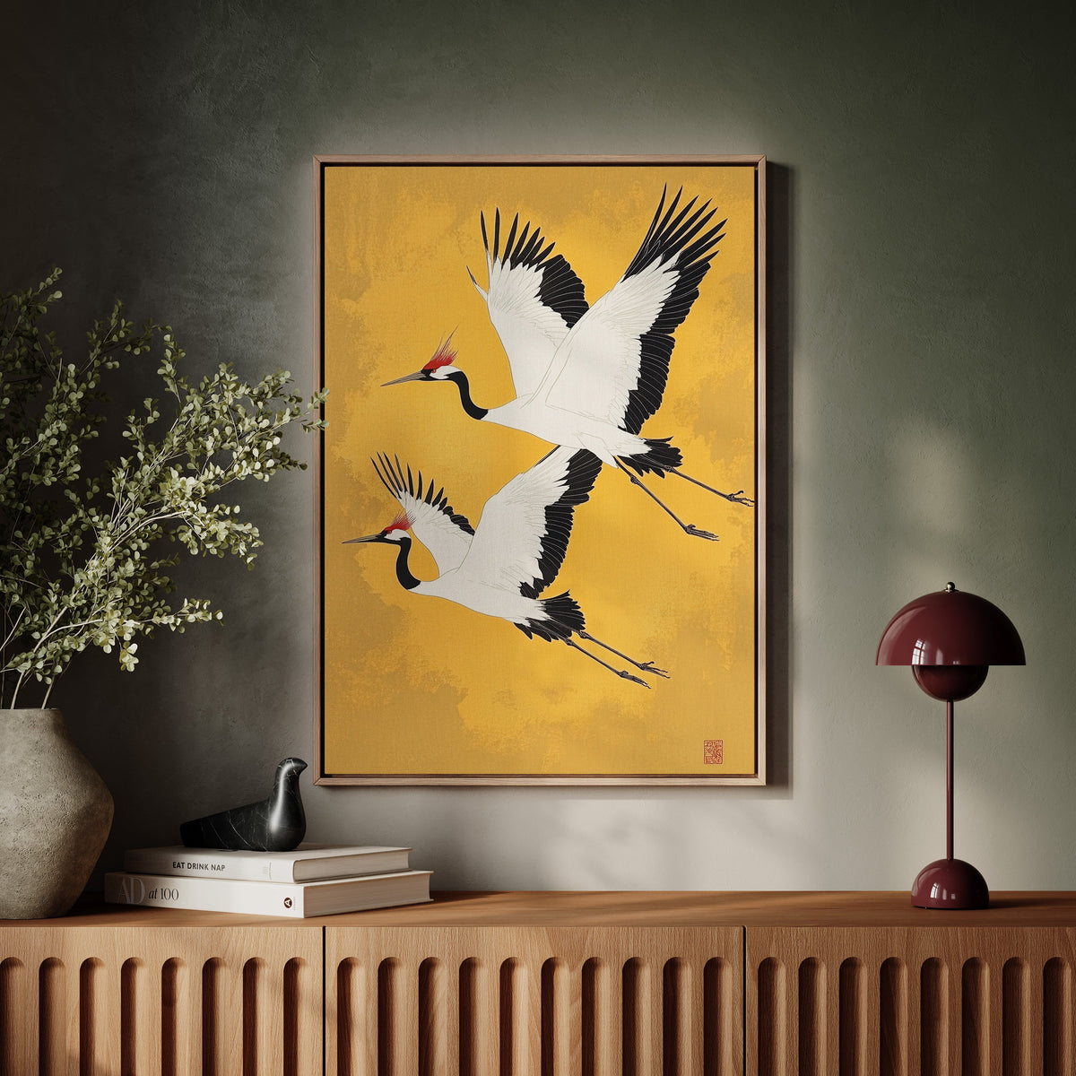 Japanese Red-Crowned Cranes – Elegant Minimalist Wall Art