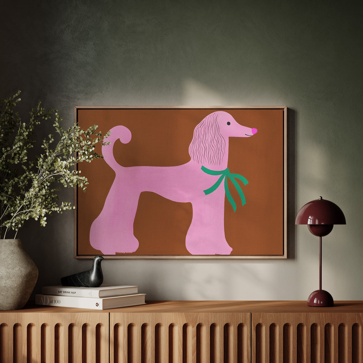 Pink Poodle with a Green Bow