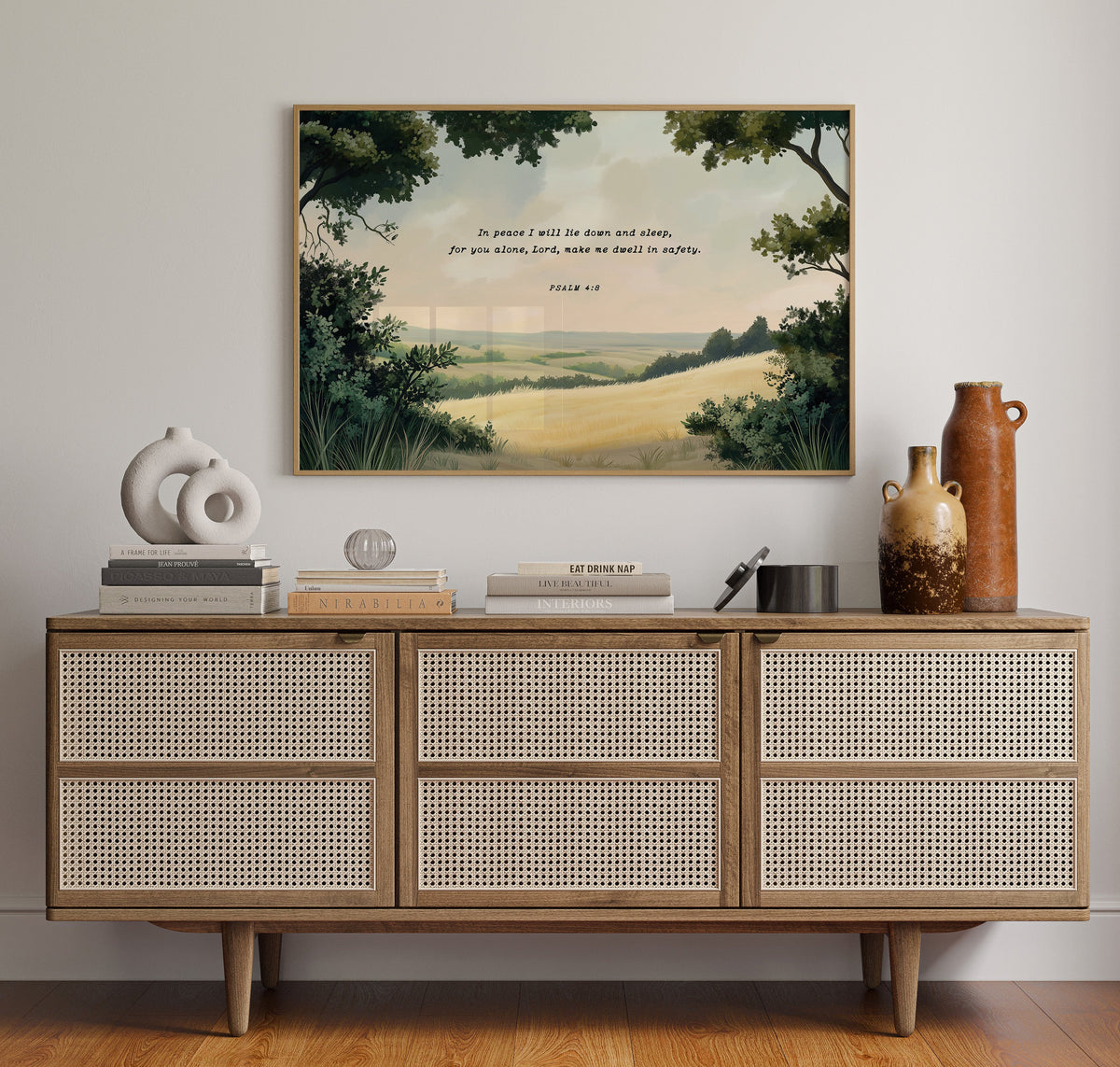Peaceful Meadow with Psalm 4:8 Scripture