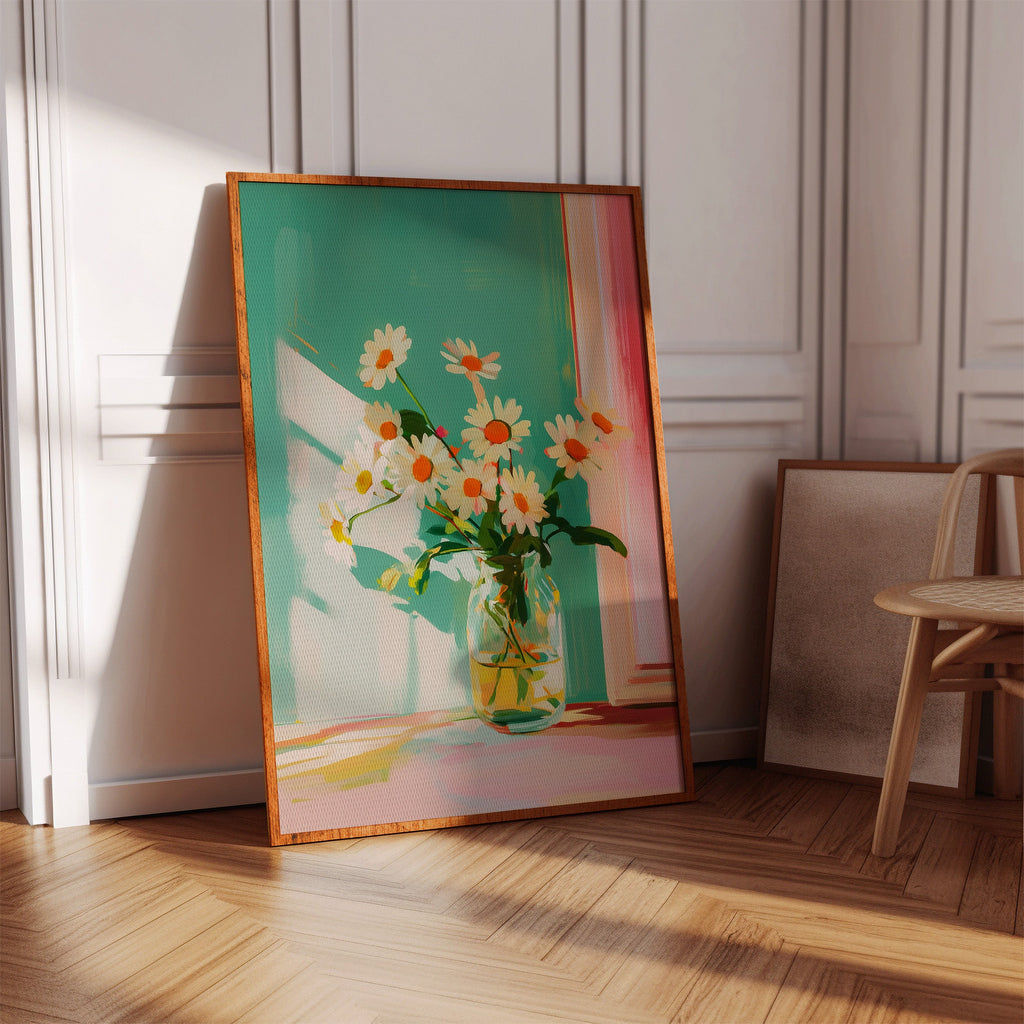 Sunlit Daisies in a Glass Jar