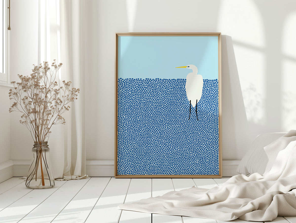 Egret in Blue Dotted Waters