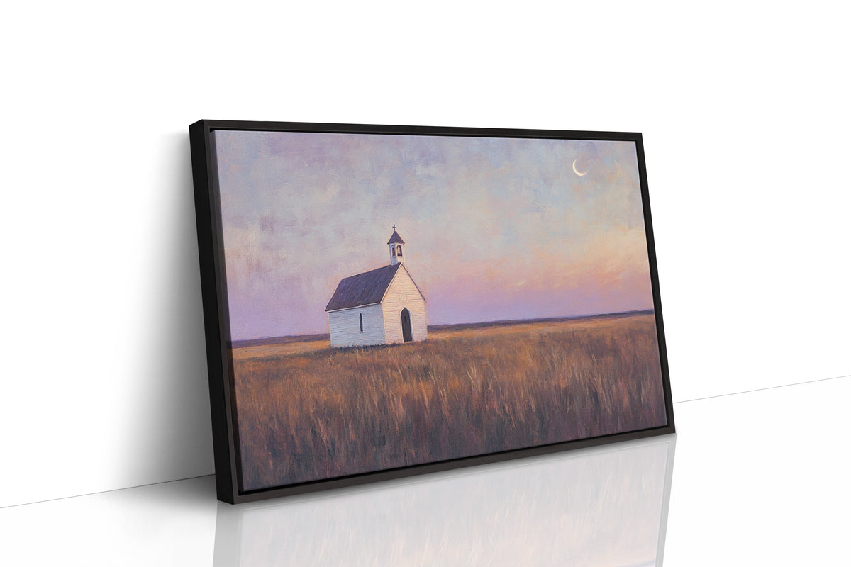 Prairie Moon Chapel Canvas – Minimalist Country Church Wall Art